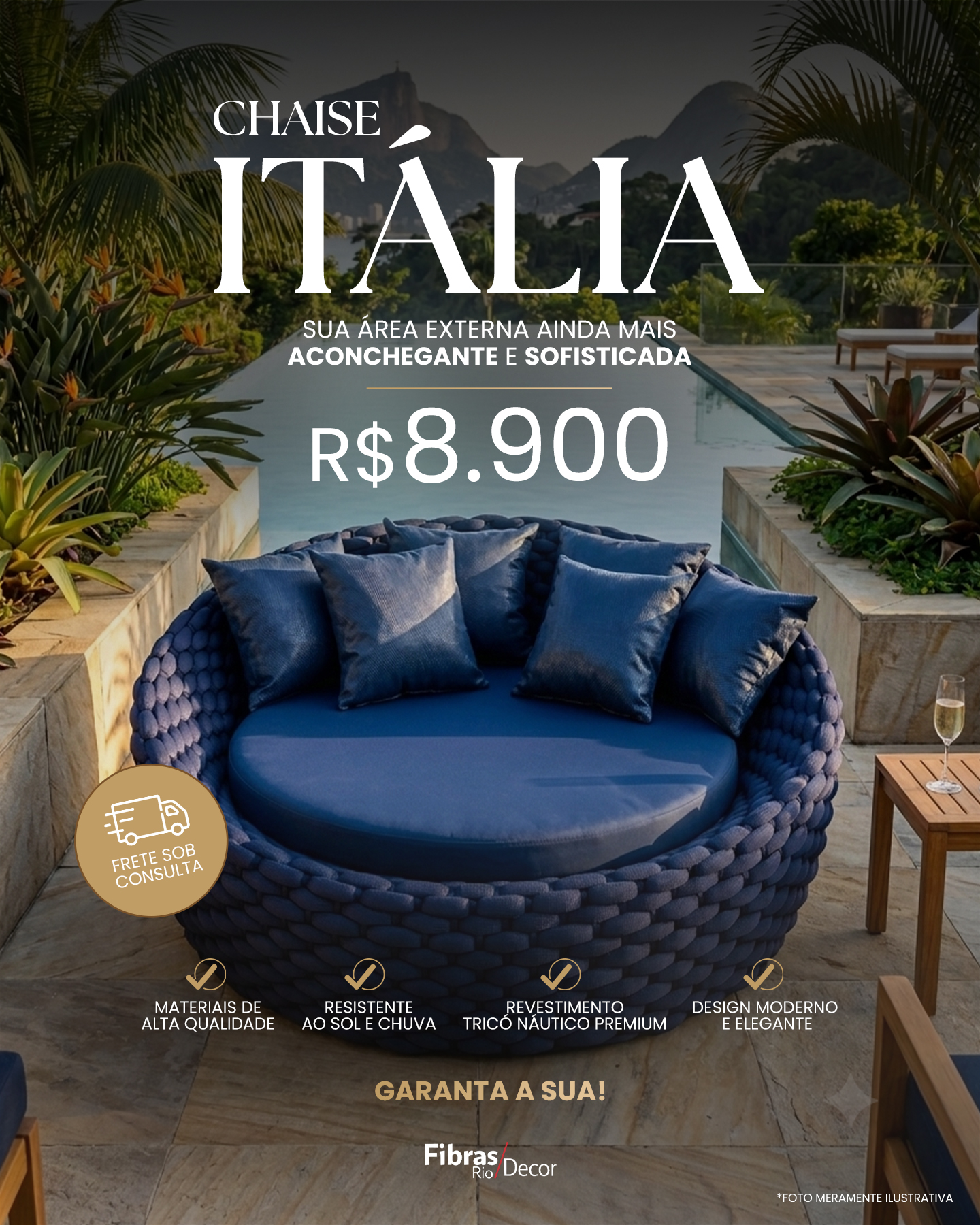 Post da Chaise Itália em tricô náutico à beira da piscina