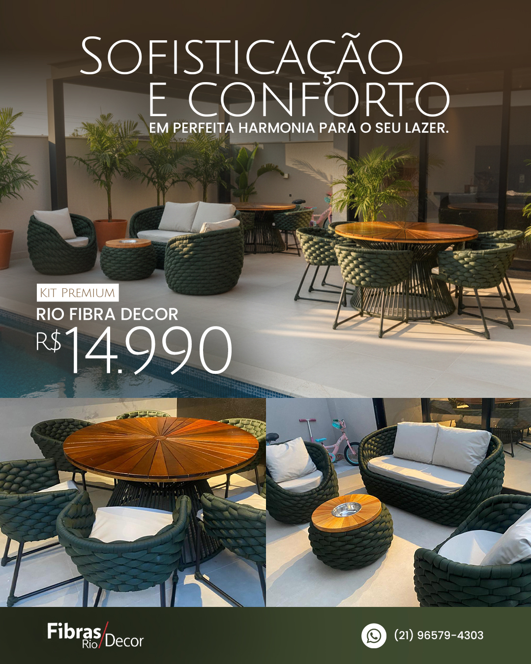 Post do Kit Premium Rio Fibras Decor em área de piscina