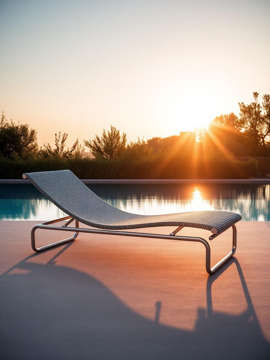 Chaise externa em tricô náutico à beira da piscina